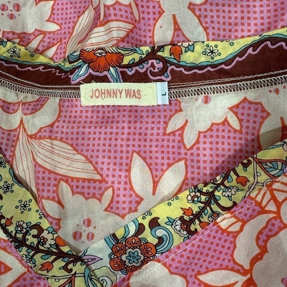 Johnny Was Silk Floral Handkerchief Tunic Kaftan Blouse Size L - Picture 5 of 6